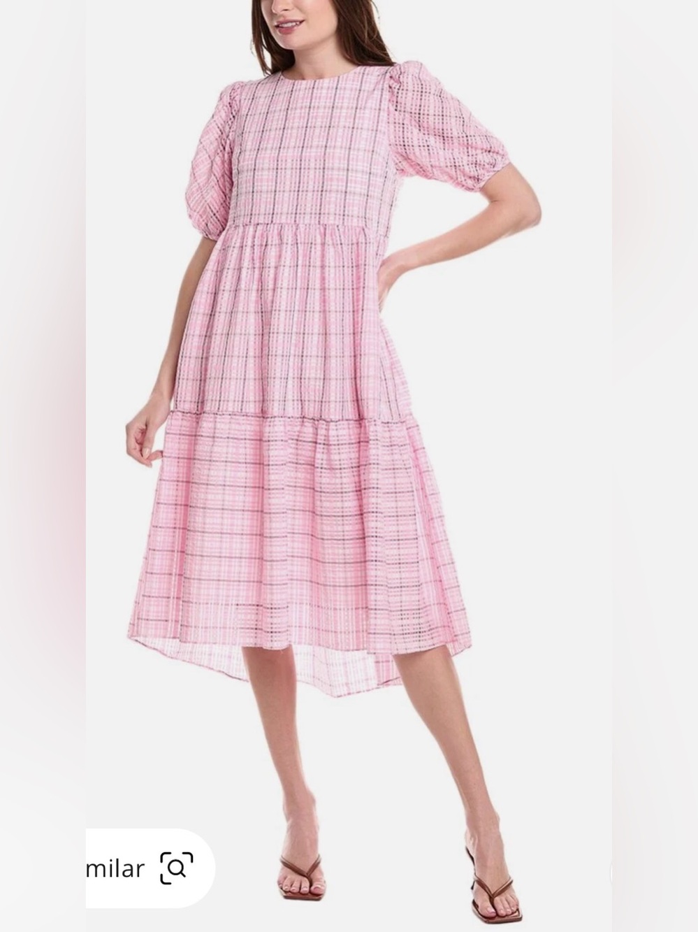 English Factory Plaid puff sleeve midi dress size small